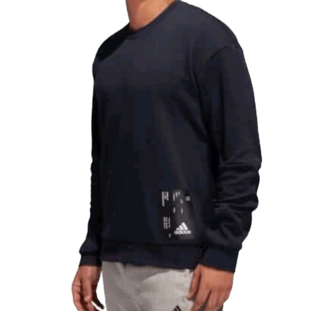 Adidas Mens Navy Blue Graphic Crewneck Sweatshirt Large Back Print Small Tech